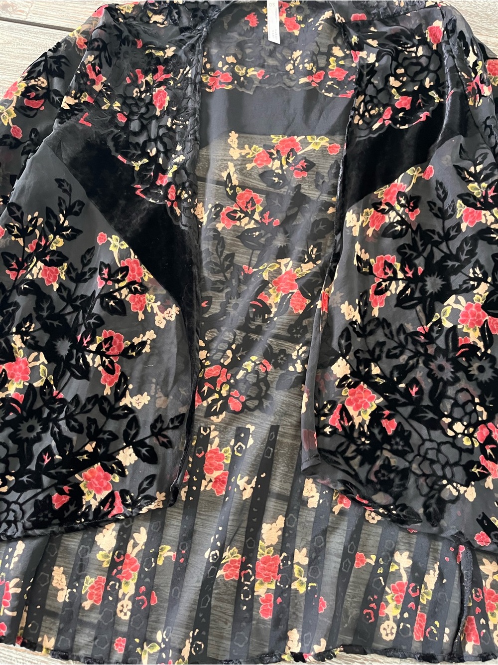 Black Floral Sheer Kimono, one size - Picture 6 of 6